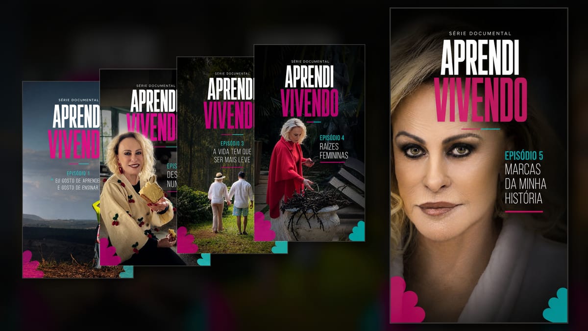 Composição com as cinco artes oficiais da série Aprendi Vivendo, com Ana Maria Braga